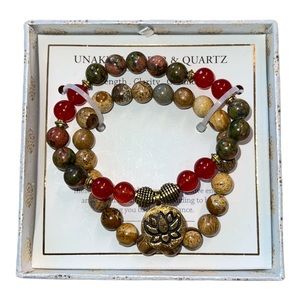 Unakite, Jasper & Quartz Bracelet Set
